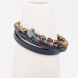 Cross Natural Stone Beaded Men's Leather Bracelet - MJ/BC