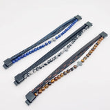Cross Natural Stone Beaded Men's Leather Bracelet - MJ/BC